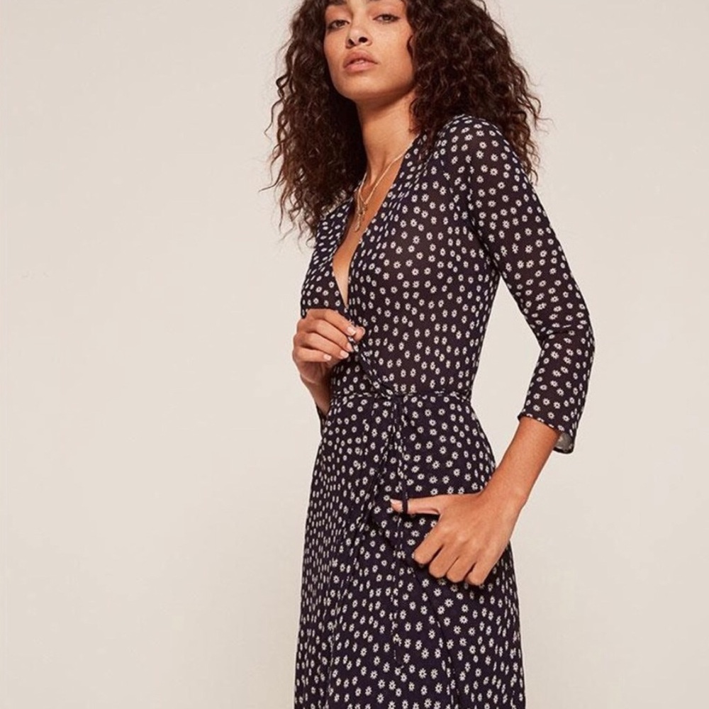 Reformation Navy Floral Maxi Wrap Dress
